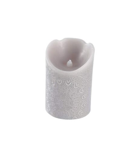 Bougie Pilier LED Mandala 11cm Gris Clair