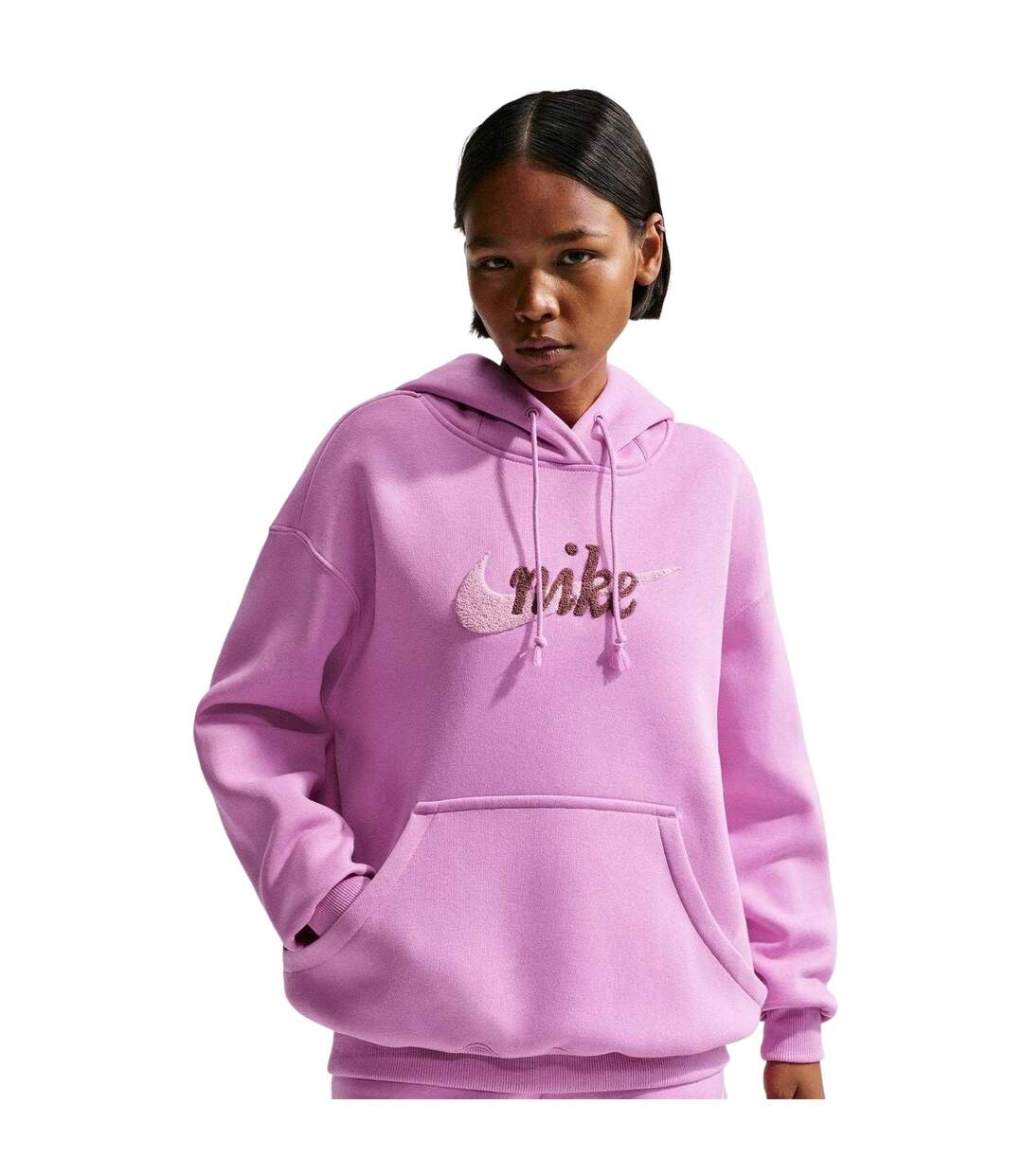 Womens/ladies Chenille Fleece Hoodie Magenta Nike-2