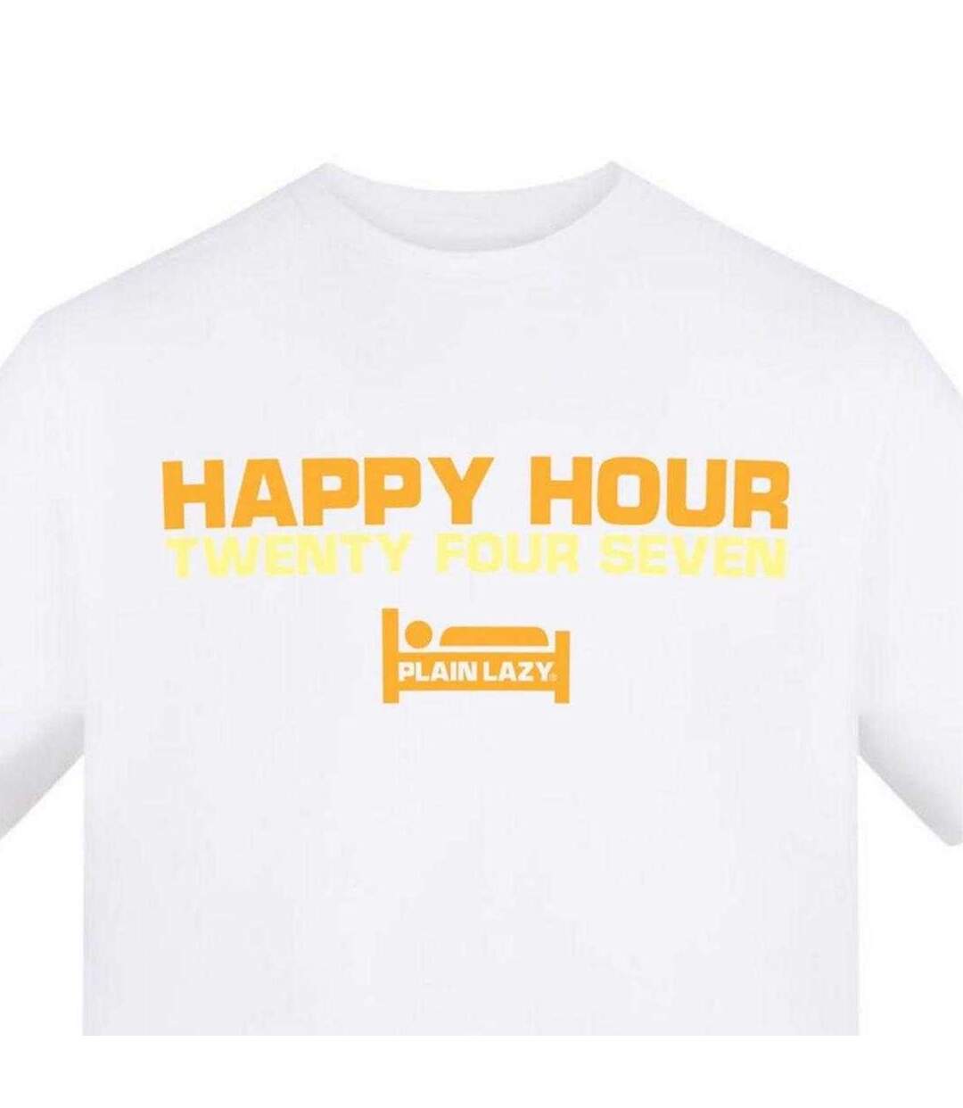 T-shirt Motif/style Imprimé Happy Hour Homme Blanc Plain Lazy-3