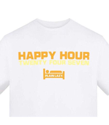T-shirt Motif/style Imprimé Happy Hour Homme Blanc Plain Lazy