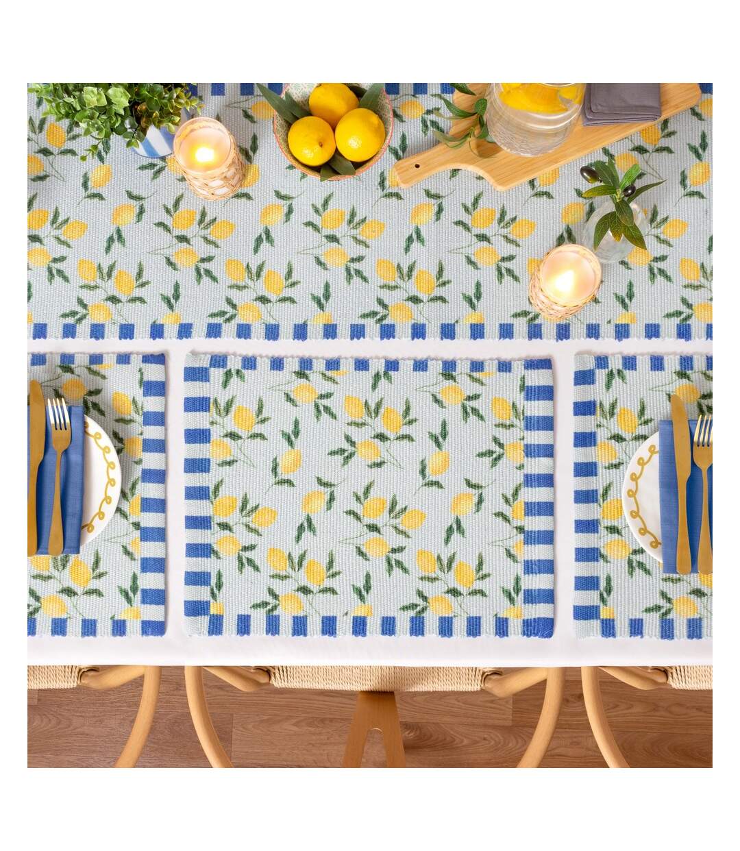 Lemon table runner 180cm x 35cm blue Furn