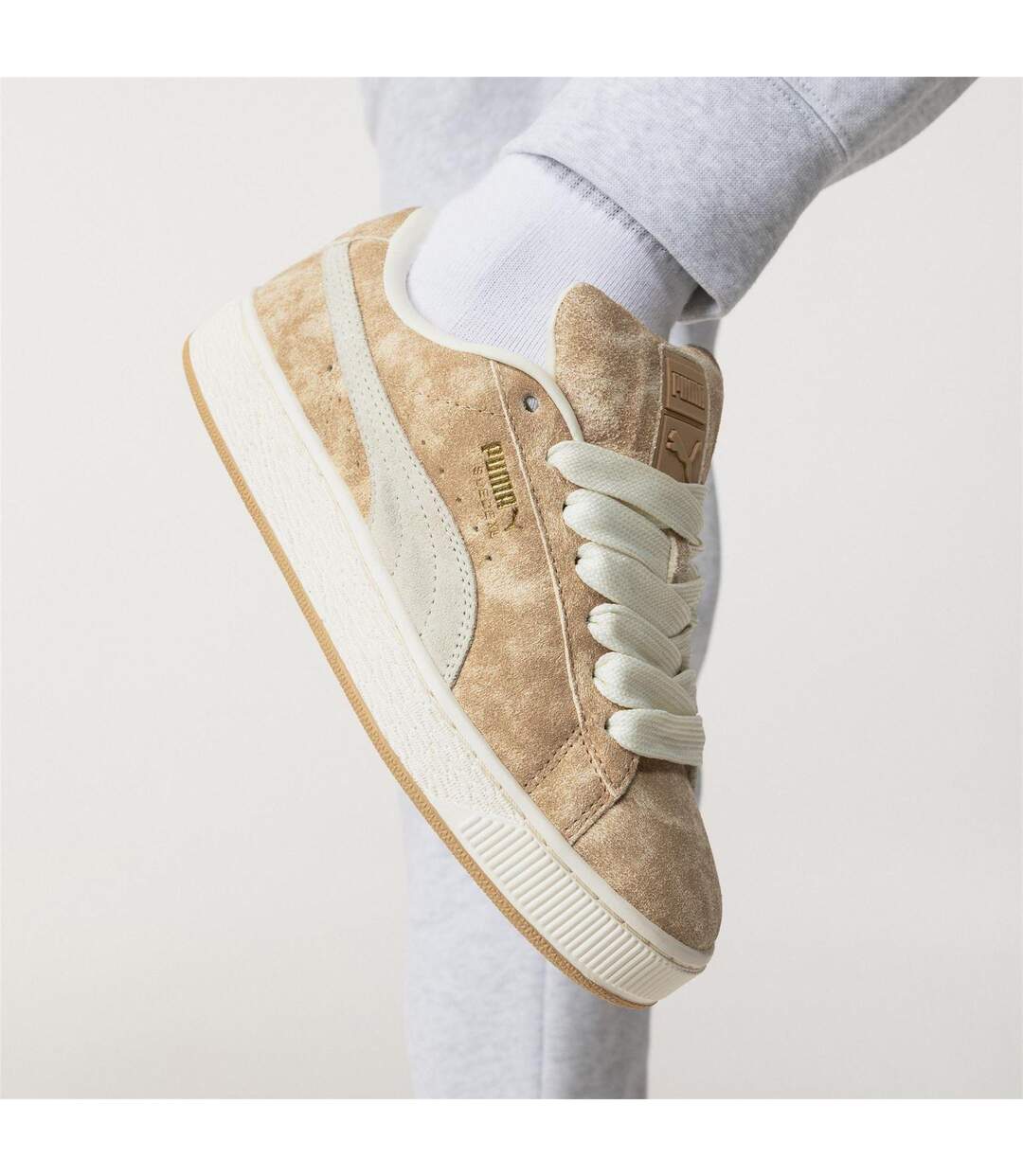 Womens/ladies Xl Leo Leopard Print Suede Trainers Off White Puma-1
