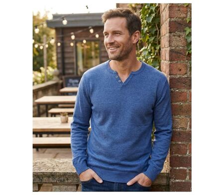 Pull Homme Col Boutonné Parvis1 – Maille Coton Mélangé Bleu