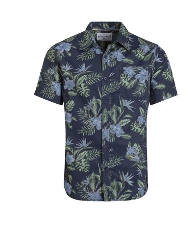 Mens faraway leafy floral organic cotton shirt navy Weird Fish