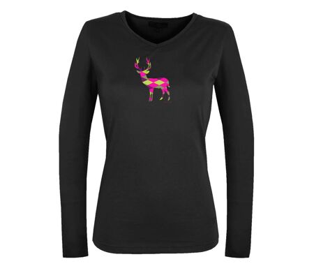 Mayflower NICO2 : Tee-shirt manches longues noir en coton avec sérigraphie motif cerf