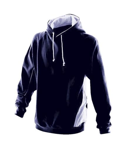 Finden & Hales Mens Pull Over Hooded Sweatshirt / Hoodie (Navy/White)
