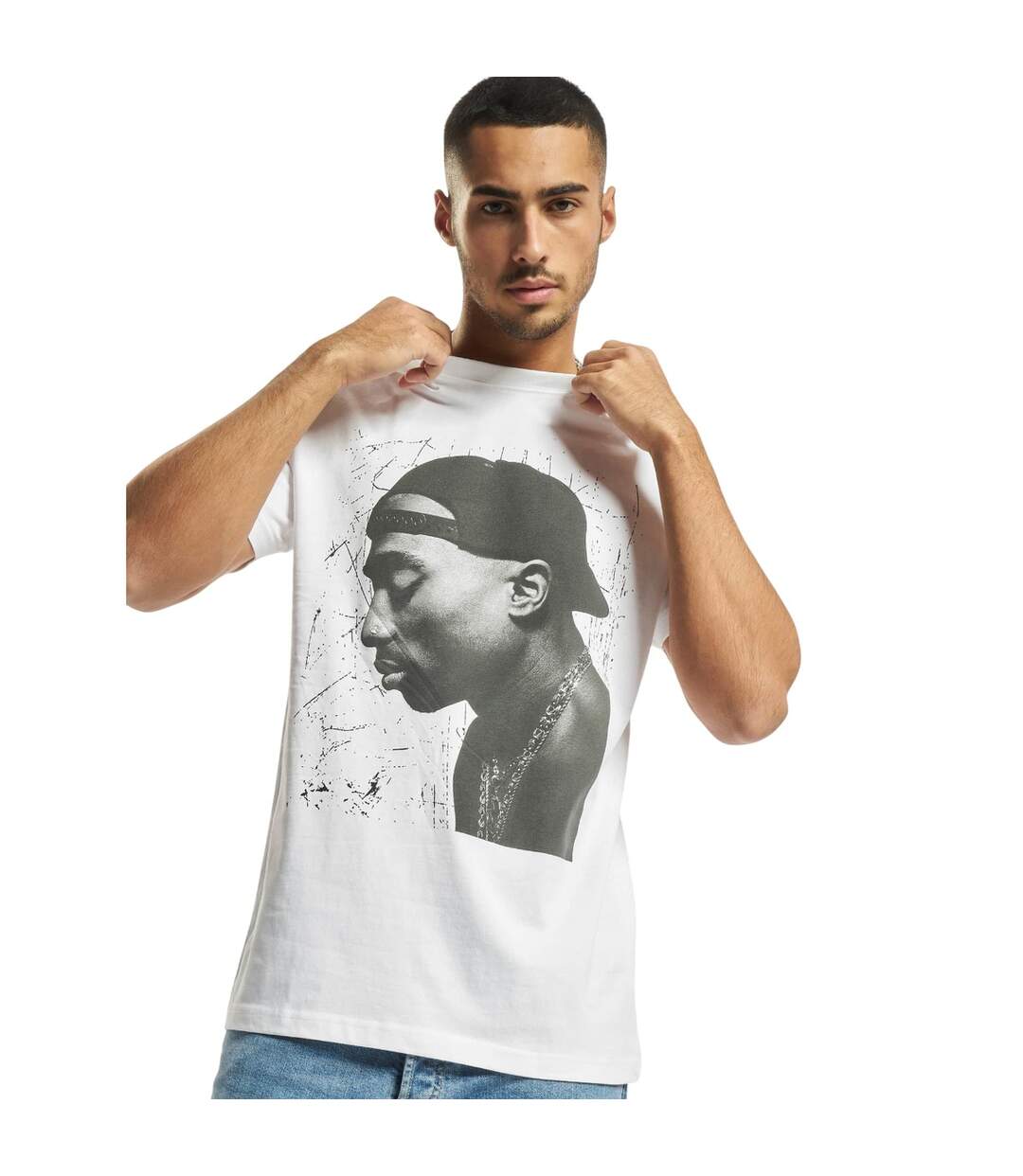 T-shirt Motif/style Tupac Shakur Cracked Background Homme Blanc Mister Tee-2