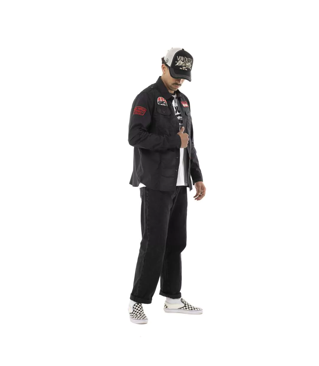 Chemise homme manches longues en popeline patchs et logo dos Pick Vondutch-4