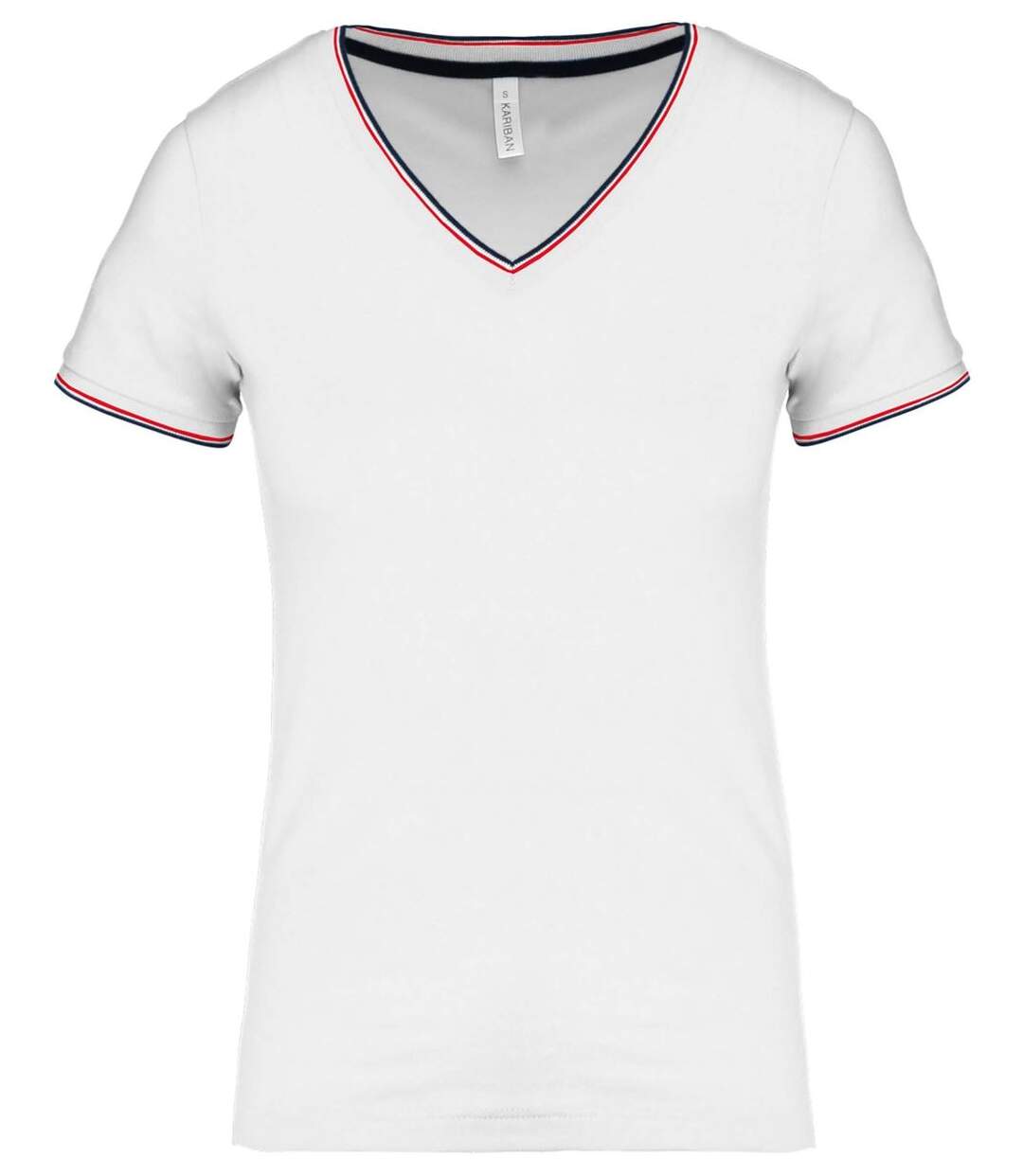 T-shirt manches courtes coton piqué col V K394 - blanc - femme-1