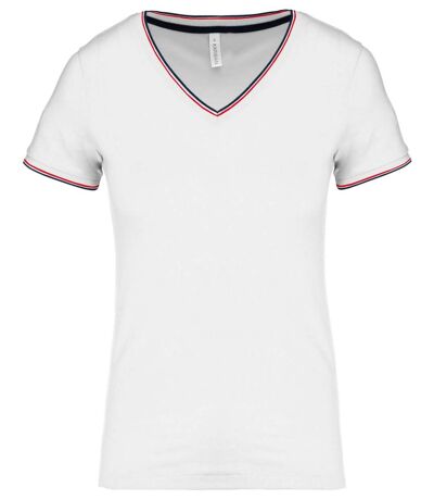 T-shirt manches courtes coton piqué col V K394 - blanc - femme
