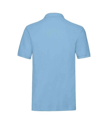 Mens premium cotton pique polo shirt sky blue Fruit of the Loom