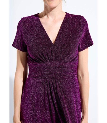 Robe longue brillante col V smockée dos