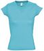 T-shirt manches courtes col V - Femme - 11388 - bleu atoll