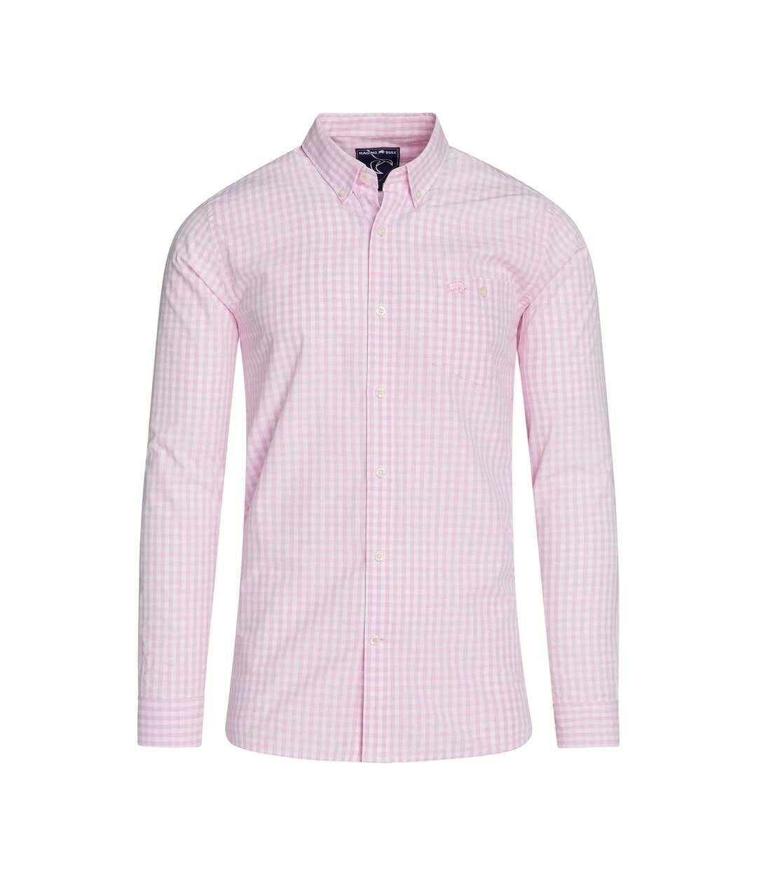 Mens gingham classic long-sleeved shirt pink Raging Bull-1