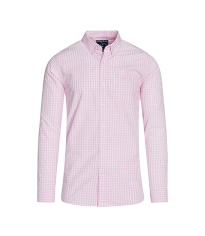 Mens gingham classic long-sleeved shirt pink Raging Bull