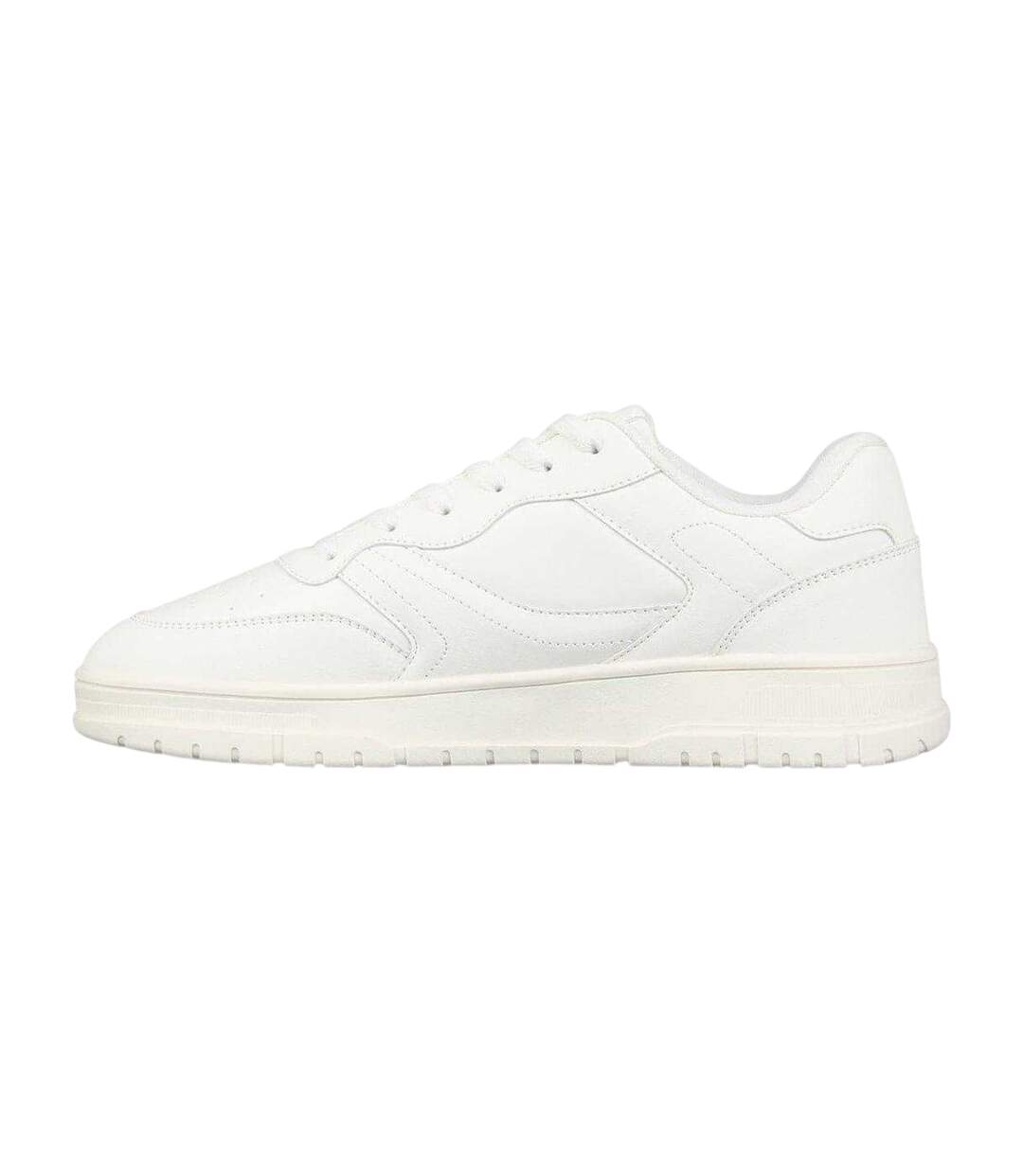 Mens Lace Up Flat Trainers White Fabric-3