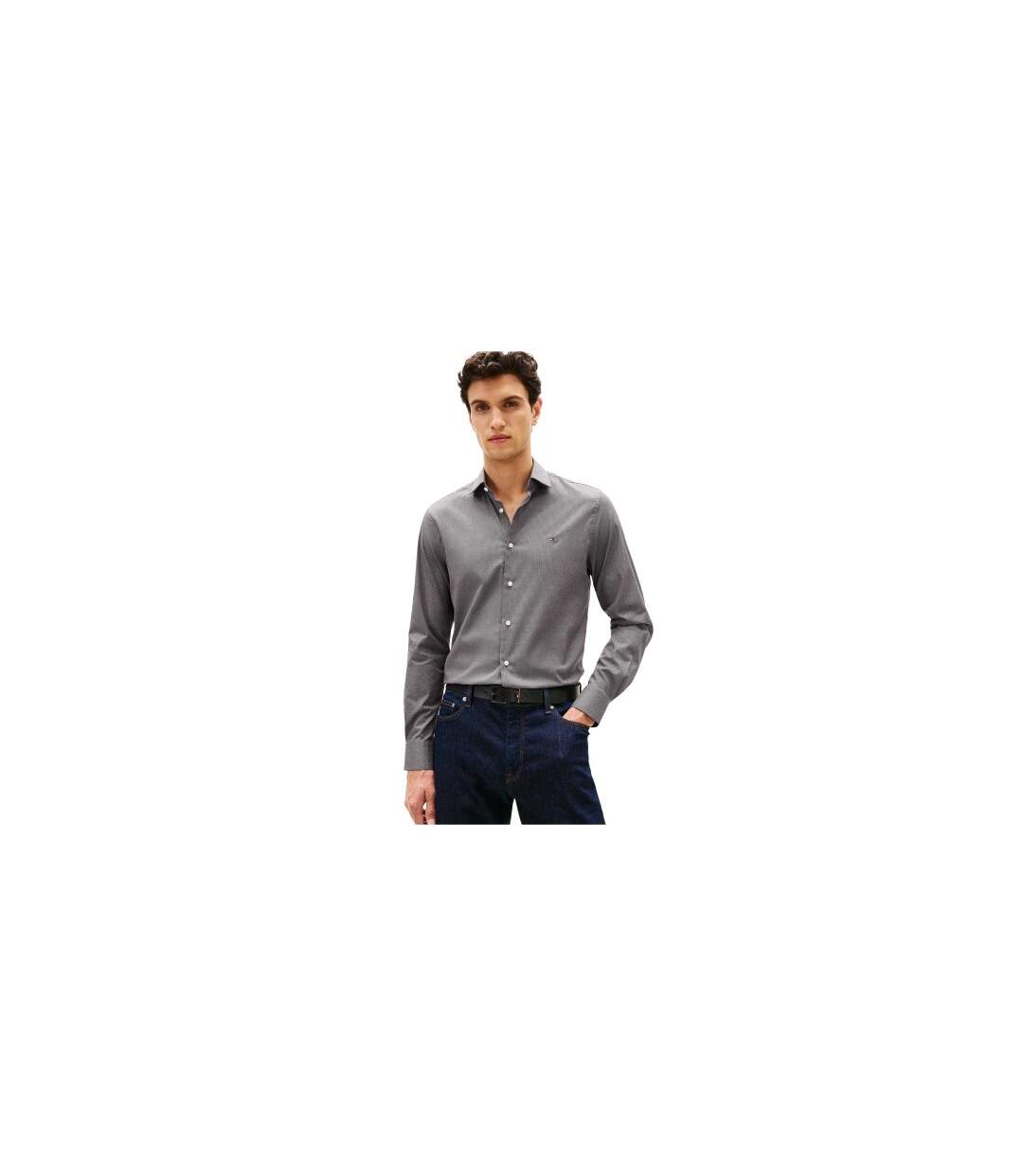 Mens Microprint Long-sleeved Shirt Grey Tommy Hilfiger-1