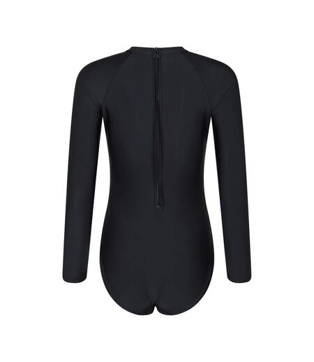 Womens/ladies Sydney Long-sleeved One Piece Swimsuit Black Mountain Warehouse