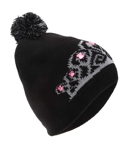 FLOSO Womens/Ladies Tiara Pattern Winter Beanie Bobble Hat (Black) - UTHA432