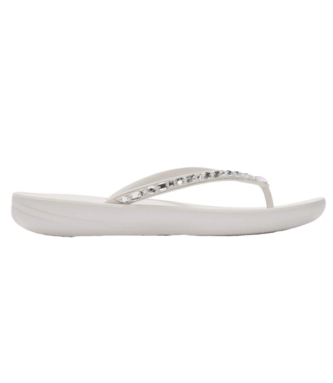 Womens/ladies Embellished Flat Flip Flops White Fit Flop-2
