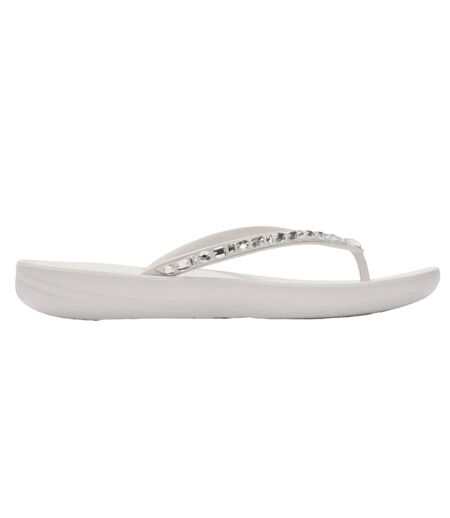 Womens/ladies Embellished Flat Flip Flops White Fit Flop