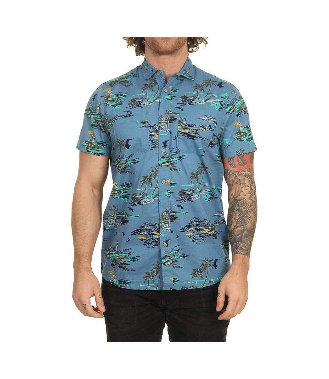 Chemisette Manches Courtes Bleu à Imprimés Homme O'Neill Tropical - XS-1