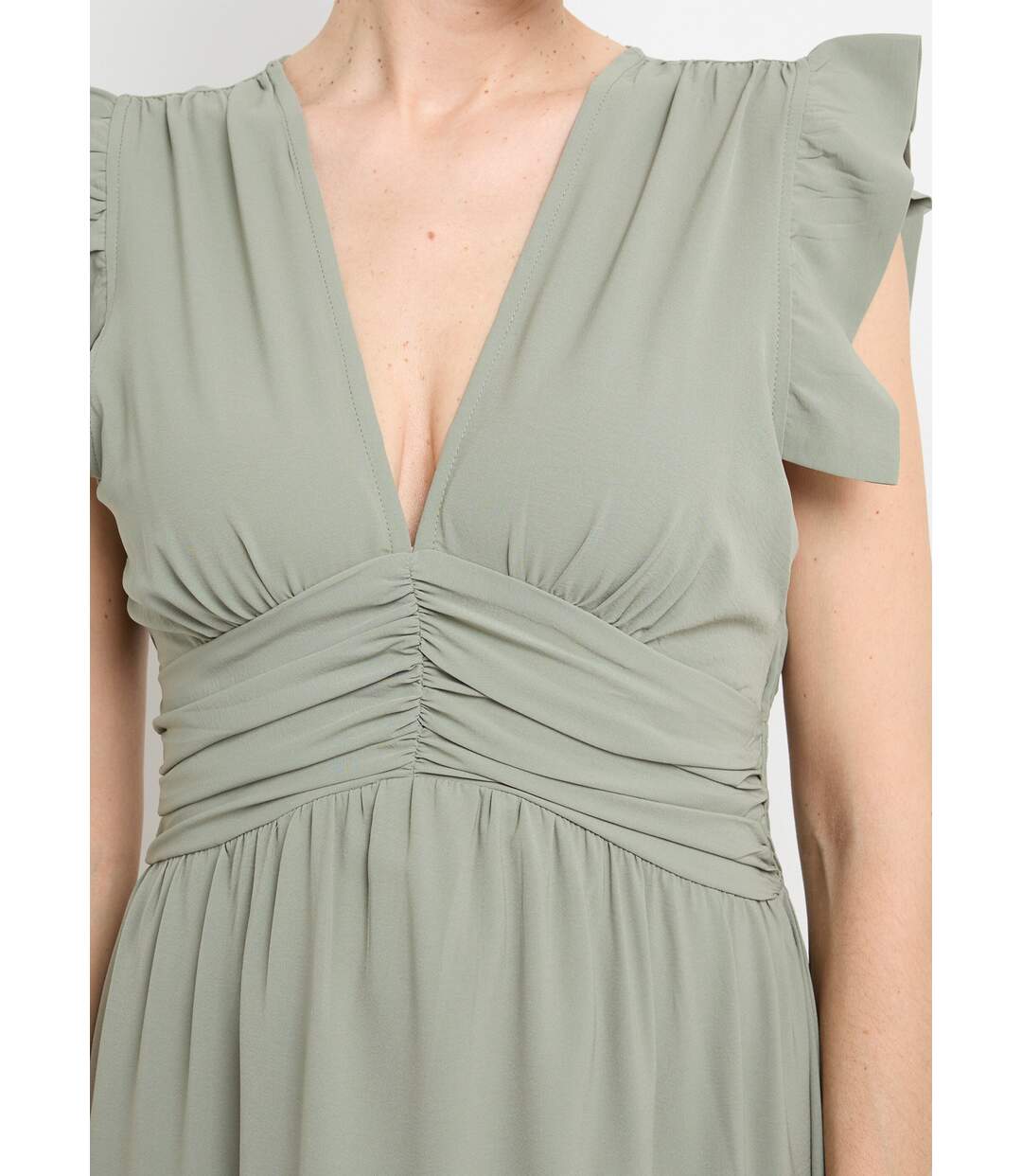 Robe longue sans manches taille plissée-3