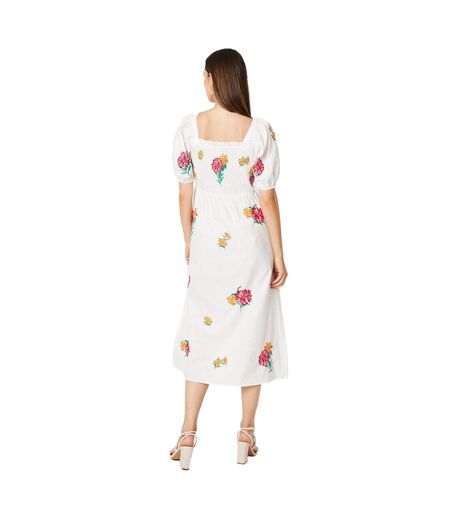 Womens/ladies embroidered poplin shirred midi dress ivory Dorothy Perkins