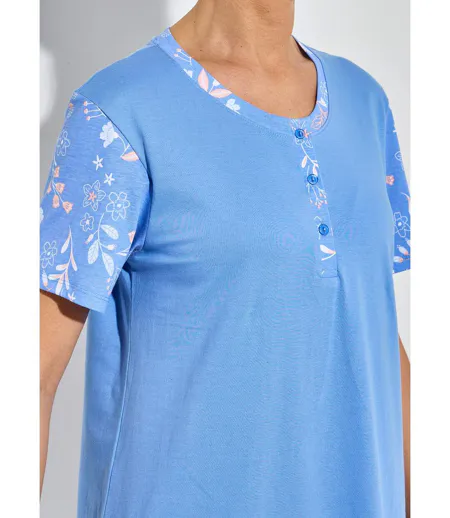 Chemise de nuit courte col tunisien coton