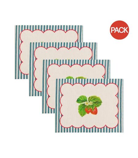 Pack of 4  Strawberry placemat  46cm x 36cm candy cane Wylder