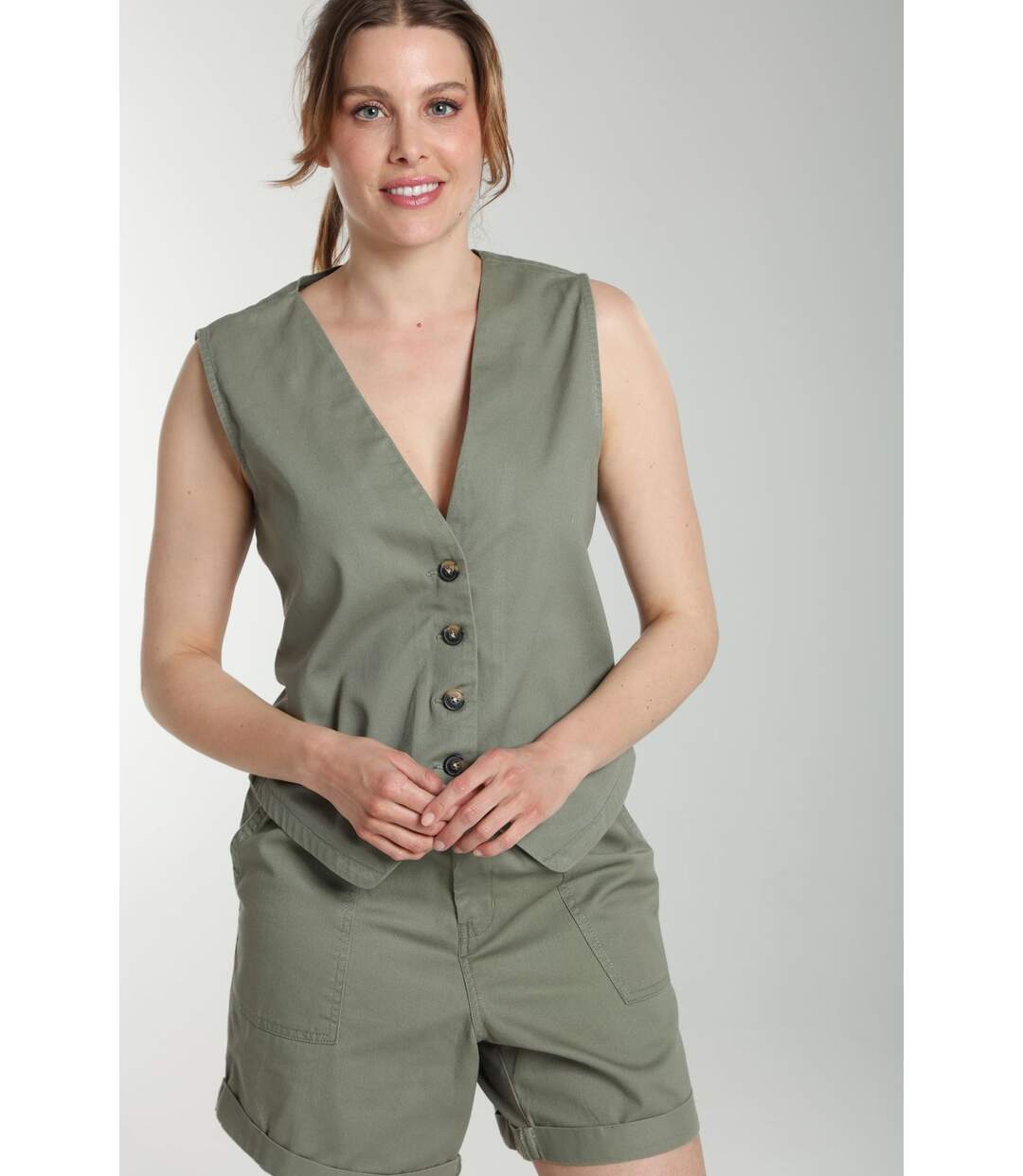 Gilet Sans Manches Structure A Boutons Femme Delice  | Gerard Pasquier Avec Col-v | Gerard Pasquier-2
