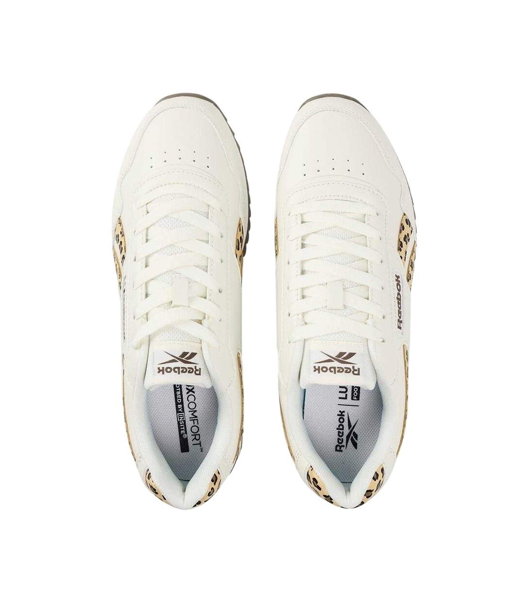 Womens/ladies Royal Glide Leather Trim Ripple Clip Trainers Chalk Leopard Reebok-4