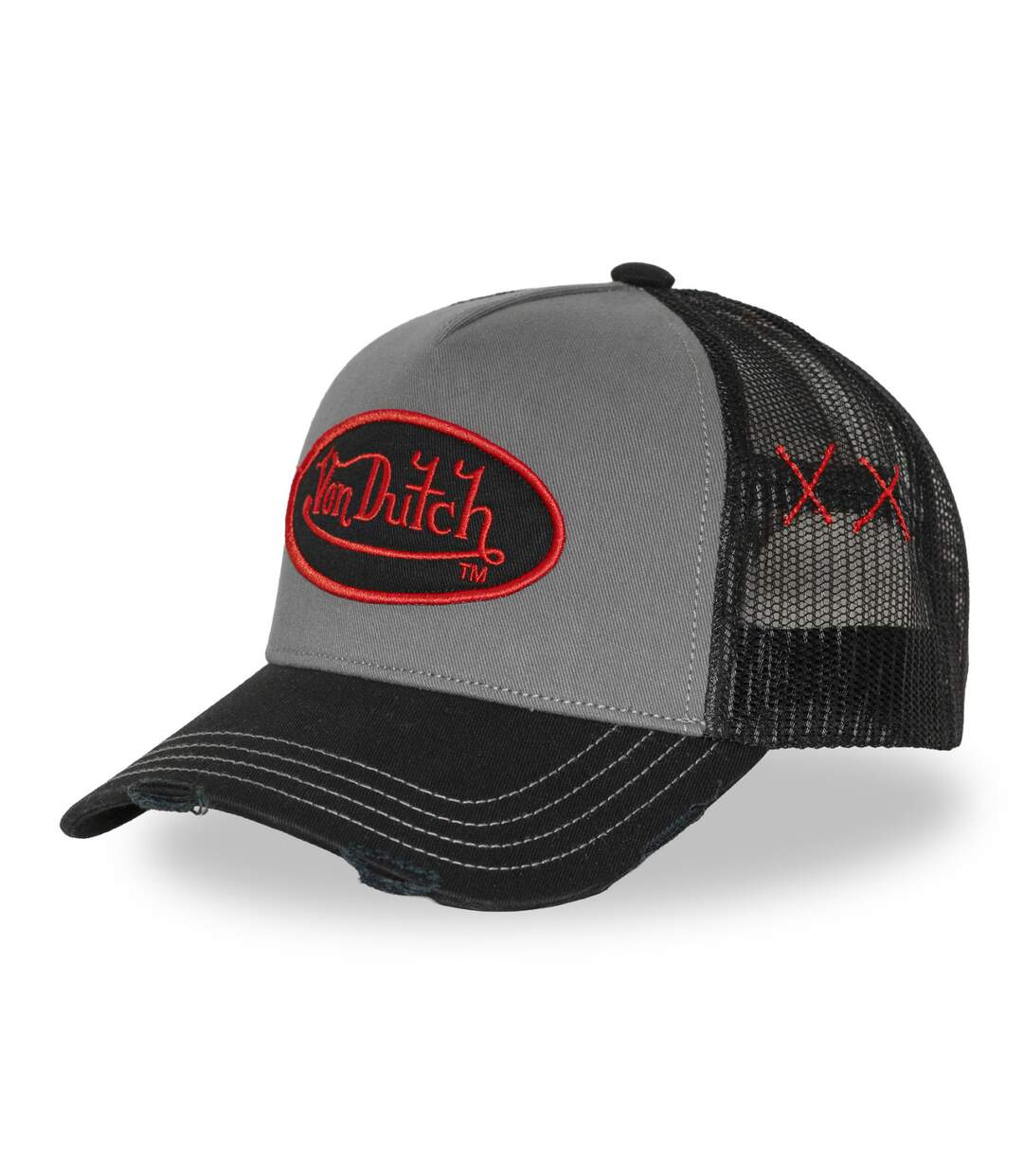 Casquette trucker avec filet effet usé avec filet et patch Used17 Vondutch-1
