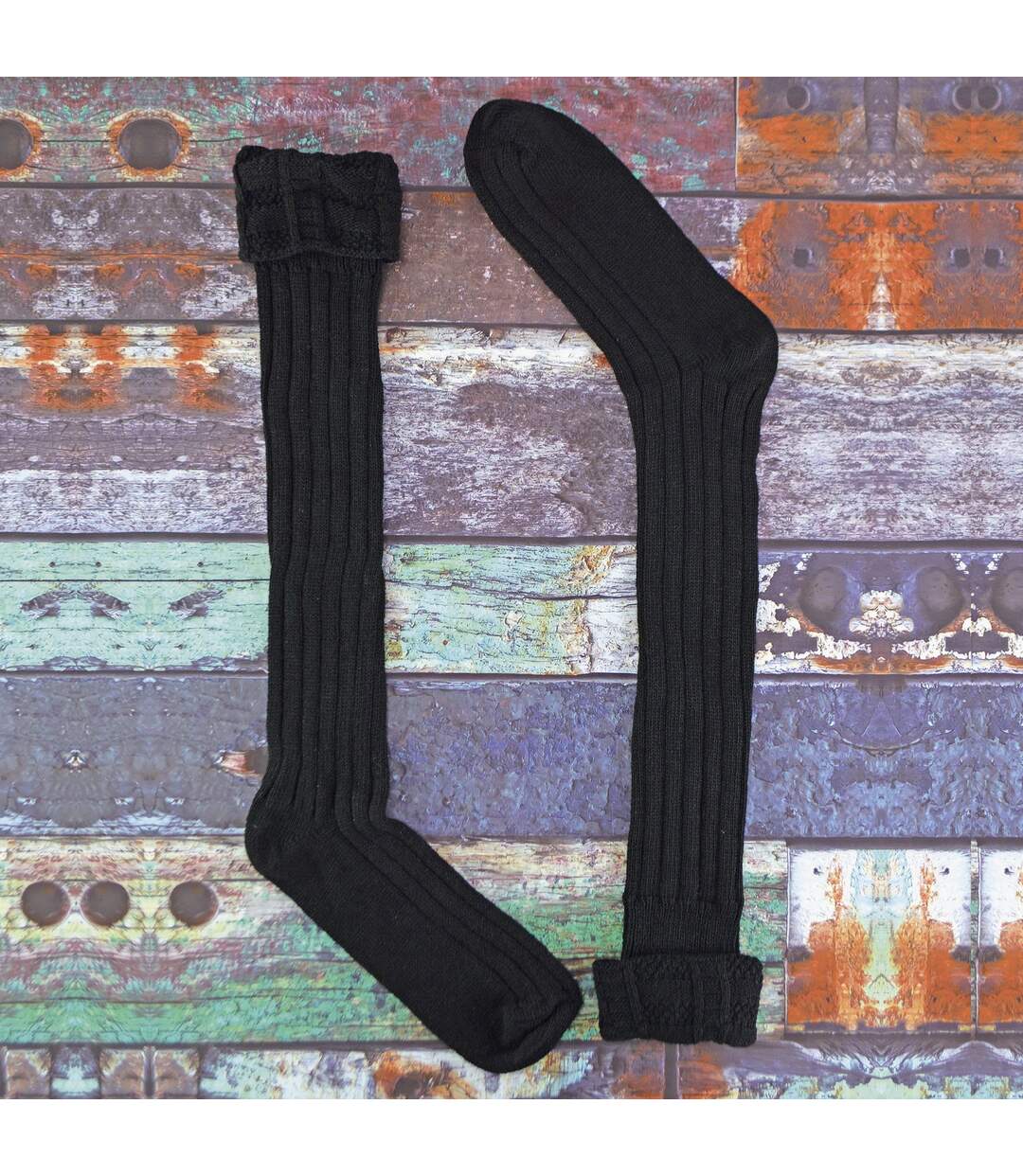 Chaussettes de Kilt Épais Nervuré Crème et Marine-3