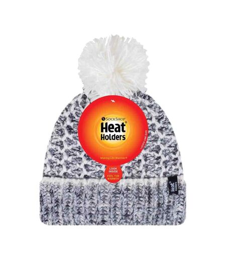 Ladies Fleece Lined Cuffed Thermal Winter Bobble Hat with Pom Pom