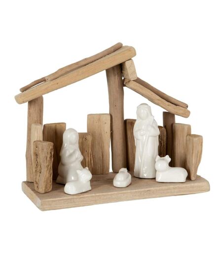 Crèche de Noël Toit Incliné 23cm Naturel & Blanc