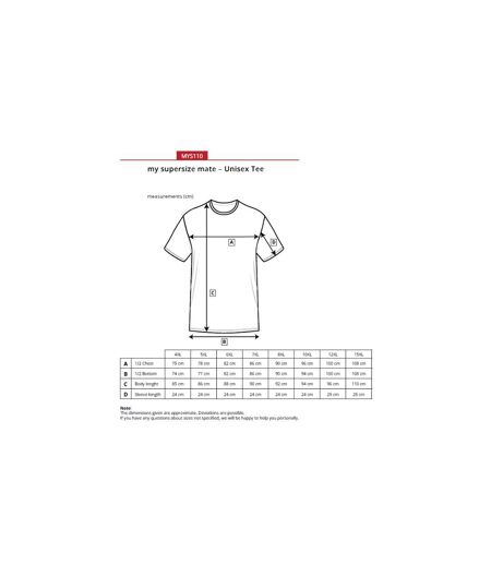 T-shirt manches courtes grandes tailles 4XL au 15XL - Unisexe - MYS110 - rouge