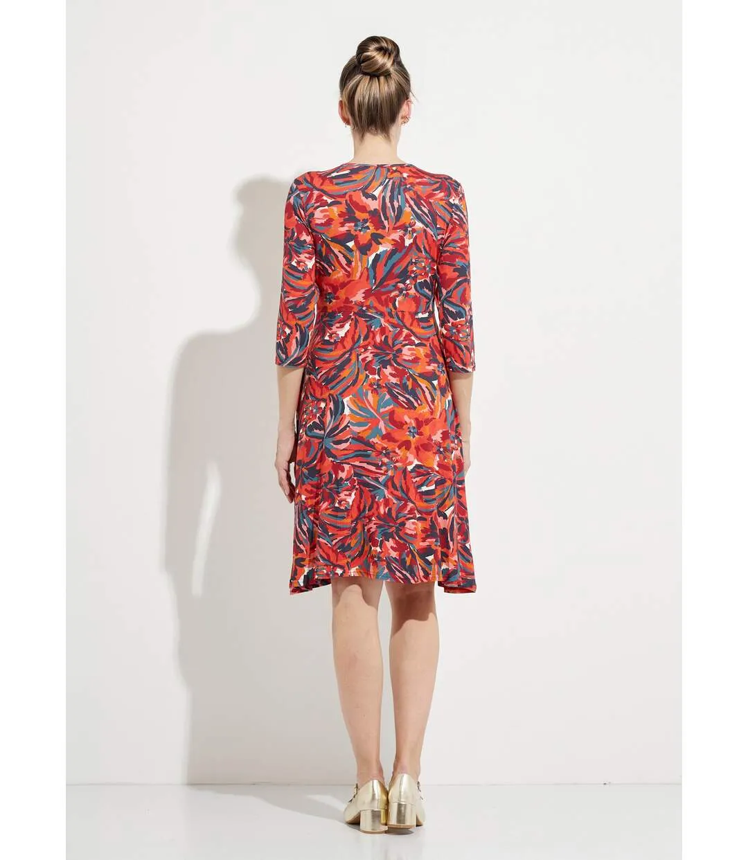 Robe cache-coeur courte manches 3/4 motif floral-2