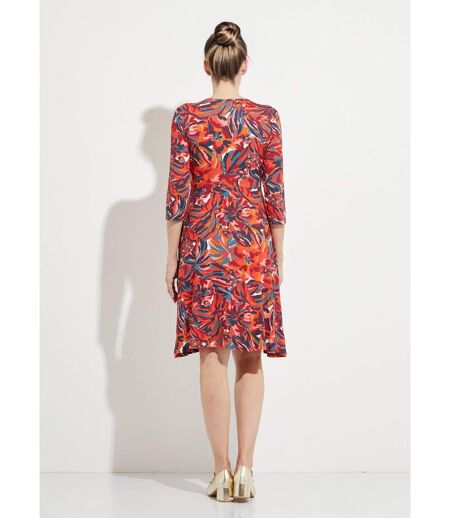 Robe cache-coeur courte manches 3/4 motif floral