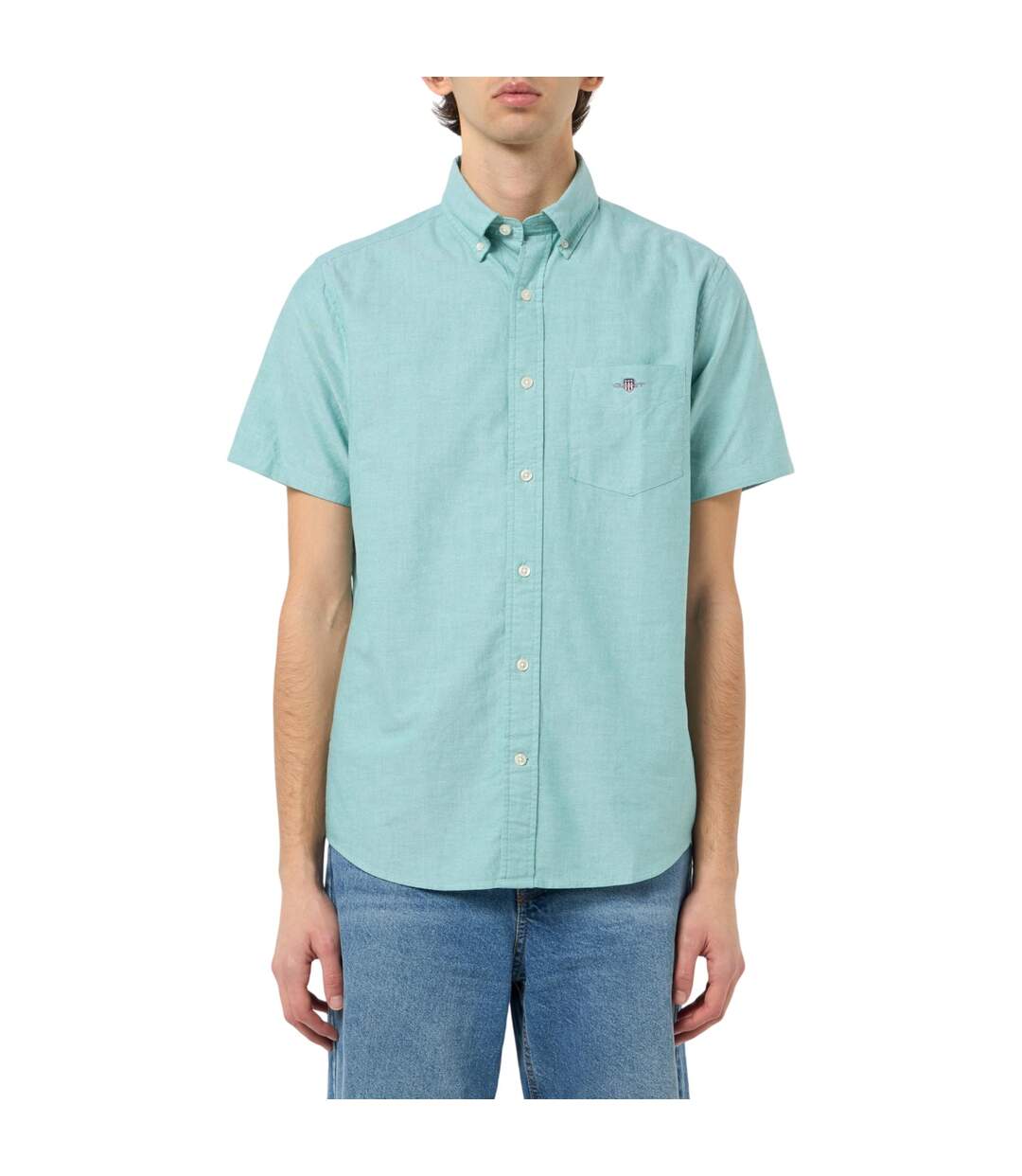 Mens Classic Oxford Short-sleeved Button-down Shirt Green Gant-1