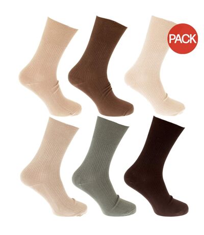 Chaussettes anti-bactériennes très douces avec dessus non-élastiqué 6 paires homme olive/beige/crème Universal Textiles