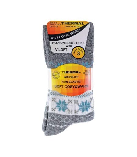 3 Pack Ladies Warm Fairisle Thermal Diabetic Socks for Winter