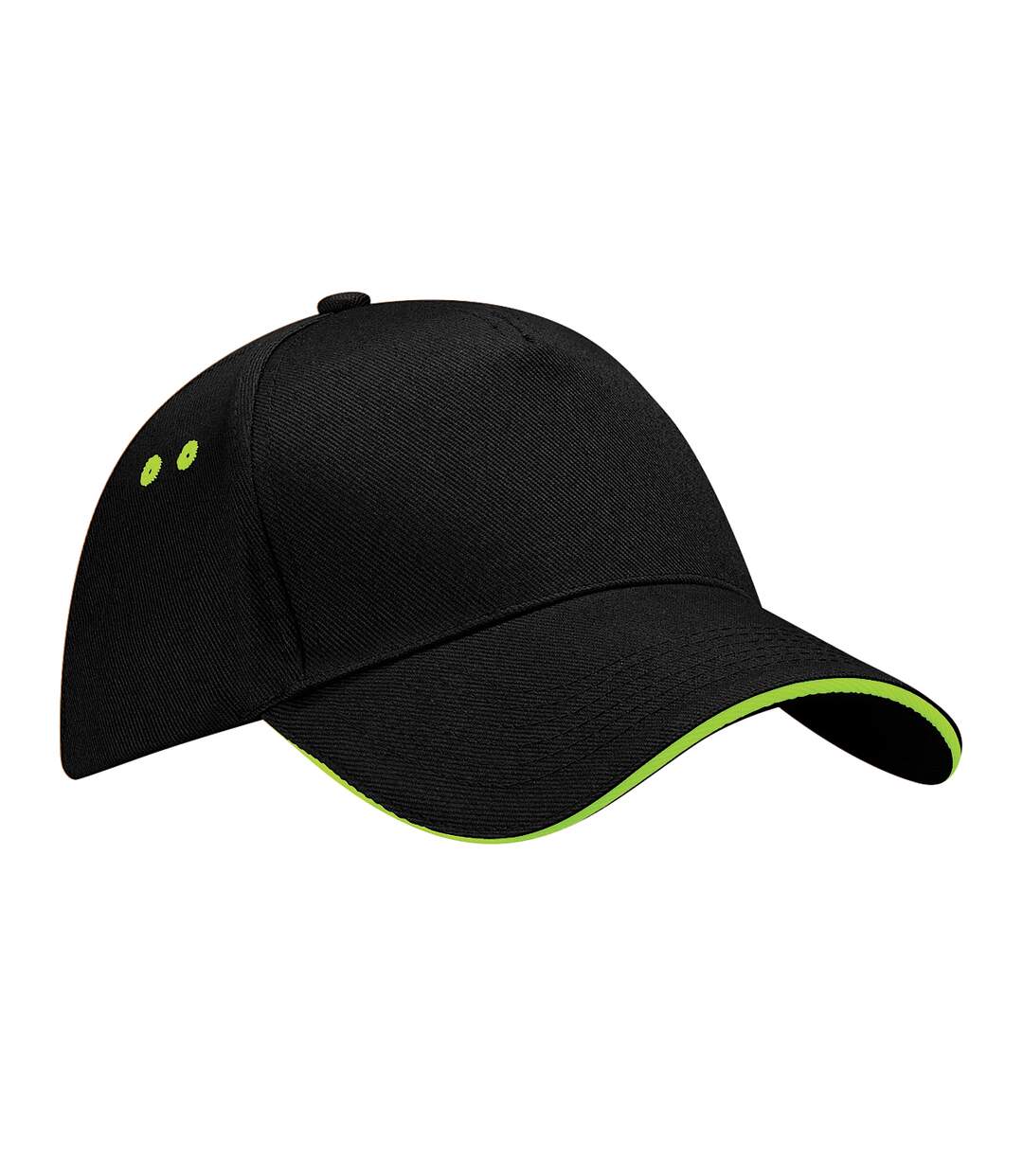 Beechfield Unisex Ultimate 5 Panel Contrast Baseball Cap With Sandwich Peak / Headwear (Black/Lime Green) - UTRW222-1