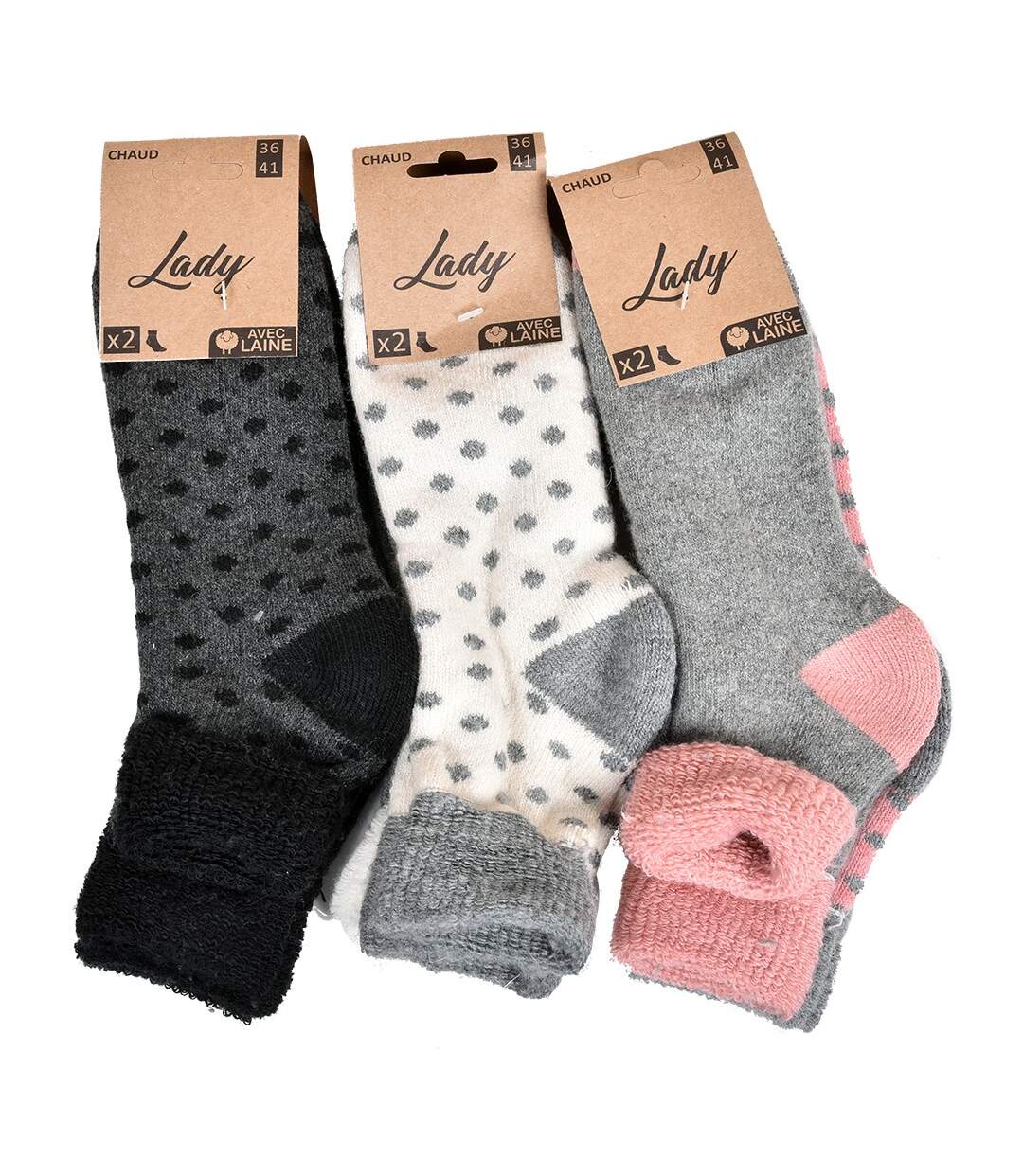 Chaussettes pour Femme Mi Saison Chaleur et Confort Pack de 6 Paires Laine Motif Pois-2