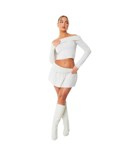 Mini Jupe Motif/style Se Rabat Sur L'avant Femme Beige Missy Empire