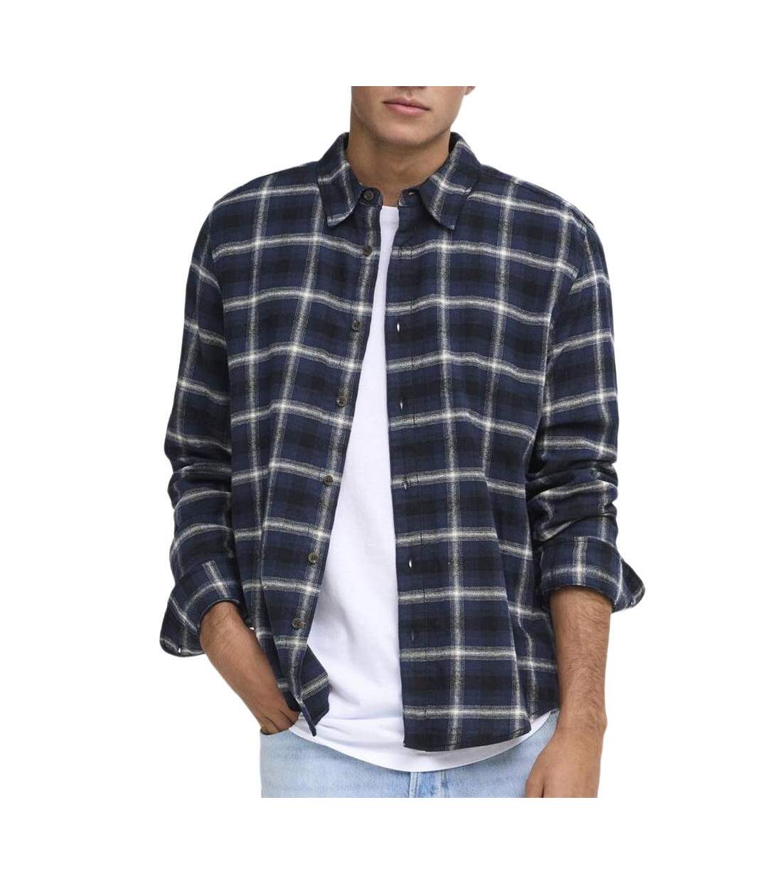 Chemise à carreaux bleu marine homme jack & jones flannel-1
