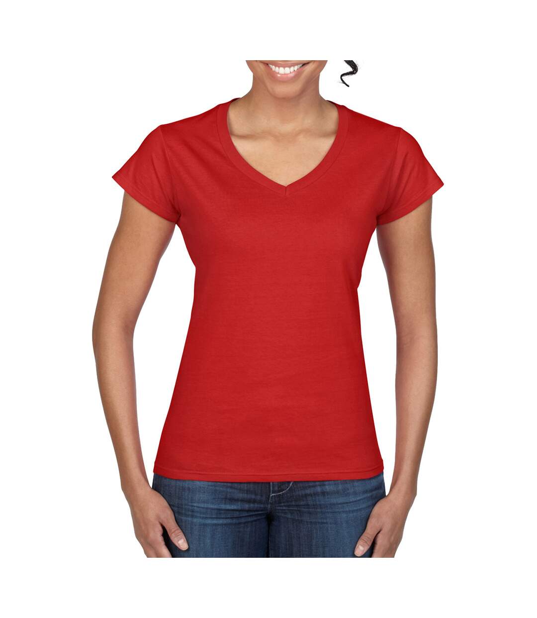T-shirt À Manches Courtes Et Col En V Femme Rouge Gildan-1