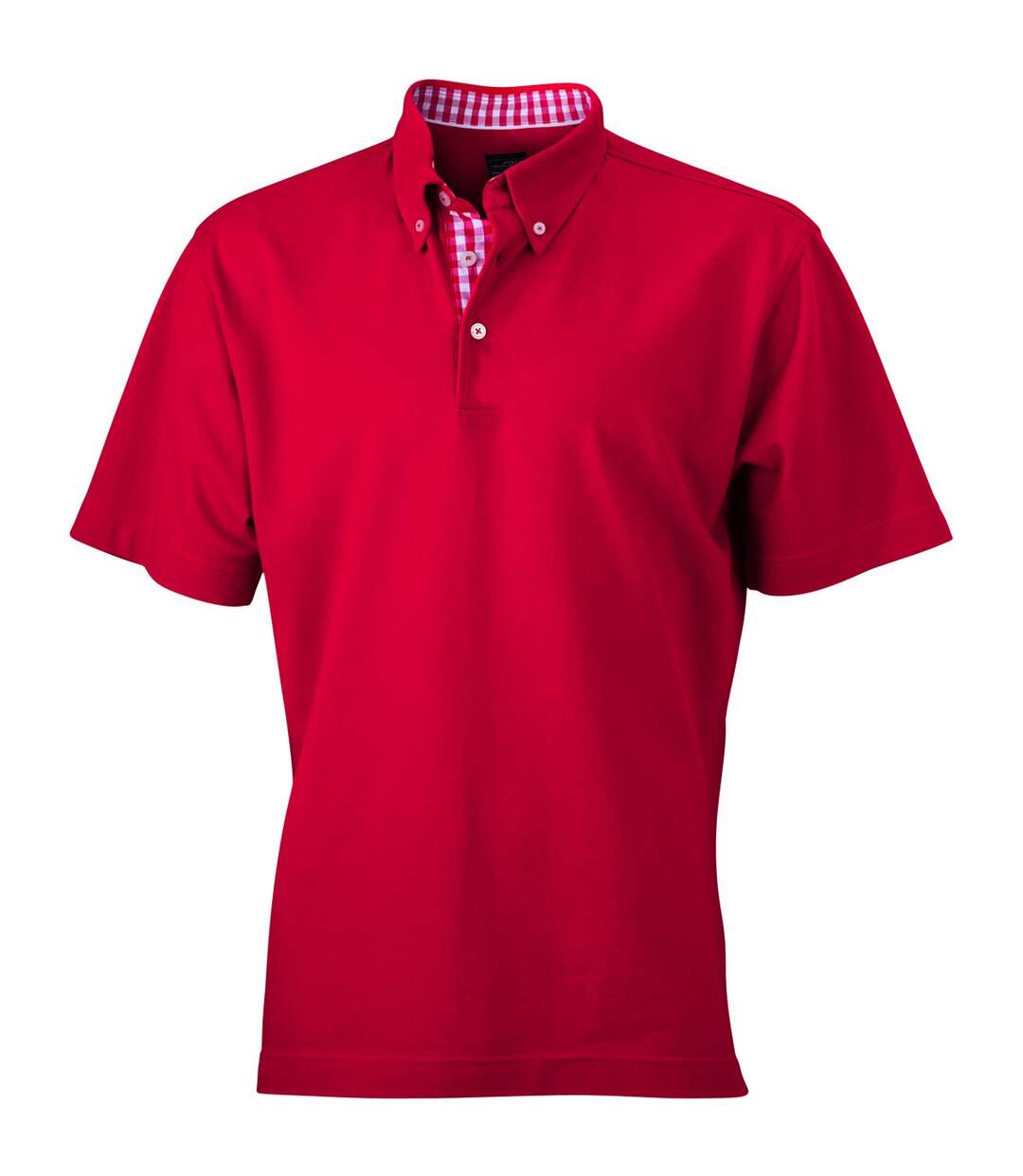 Polo inserts vichy HOMME JN964 - rouge col rouge-blanc