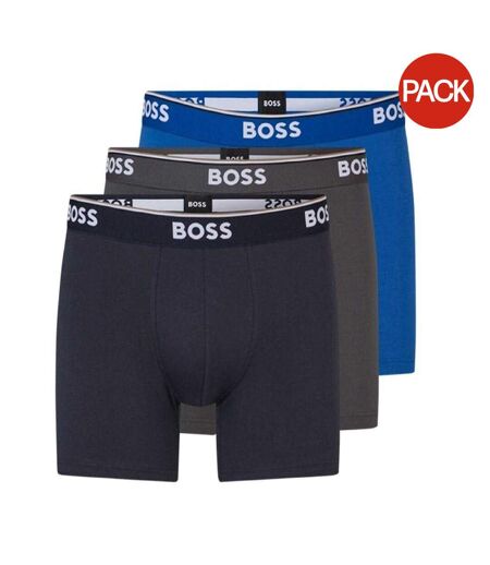 Lot De 3  Boxers Homme Bleu Marine Bleu Gris Boss
