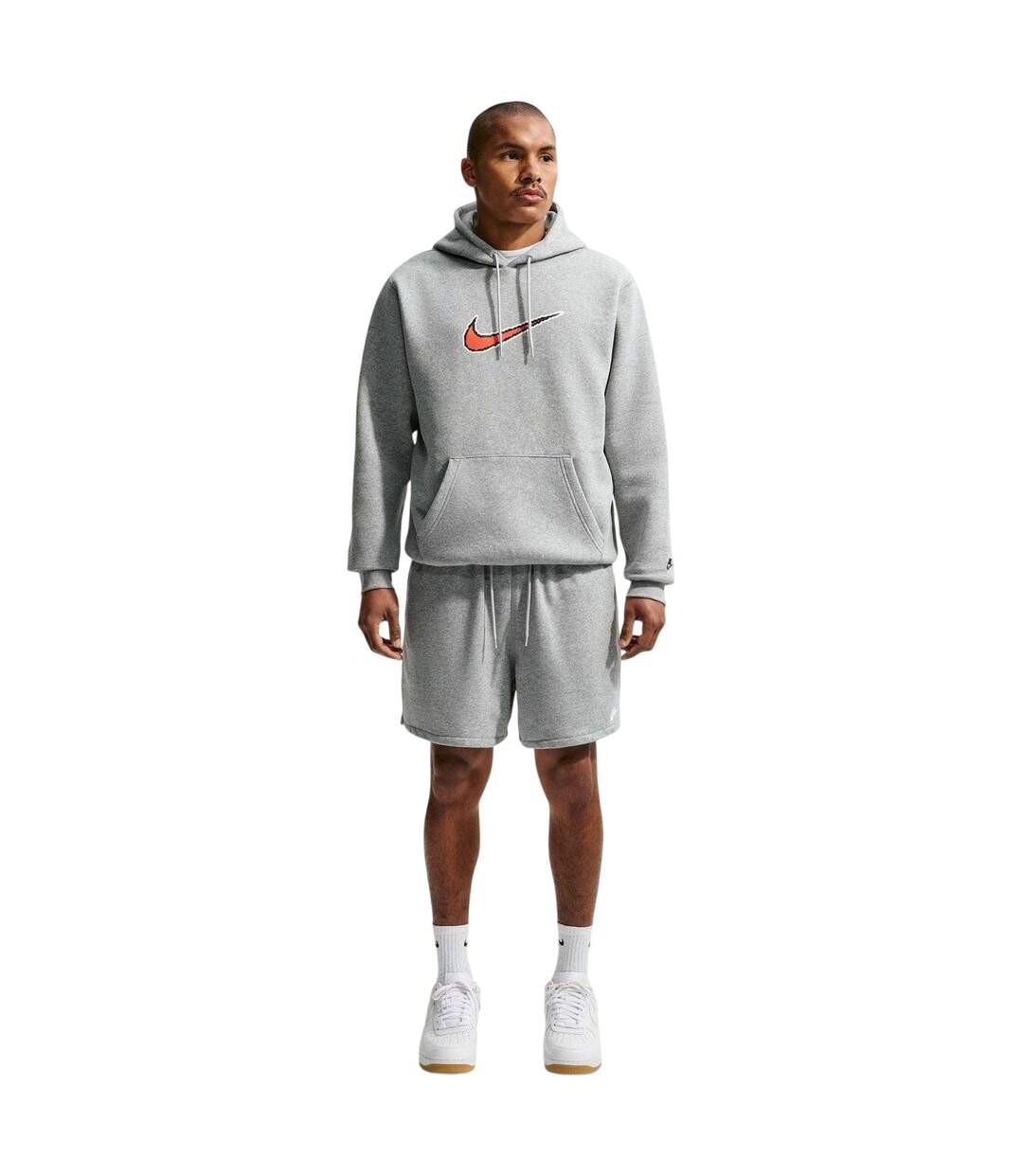 Mens Club Swoosh Fleece Hoodie Dark Grey Heather Nike-1